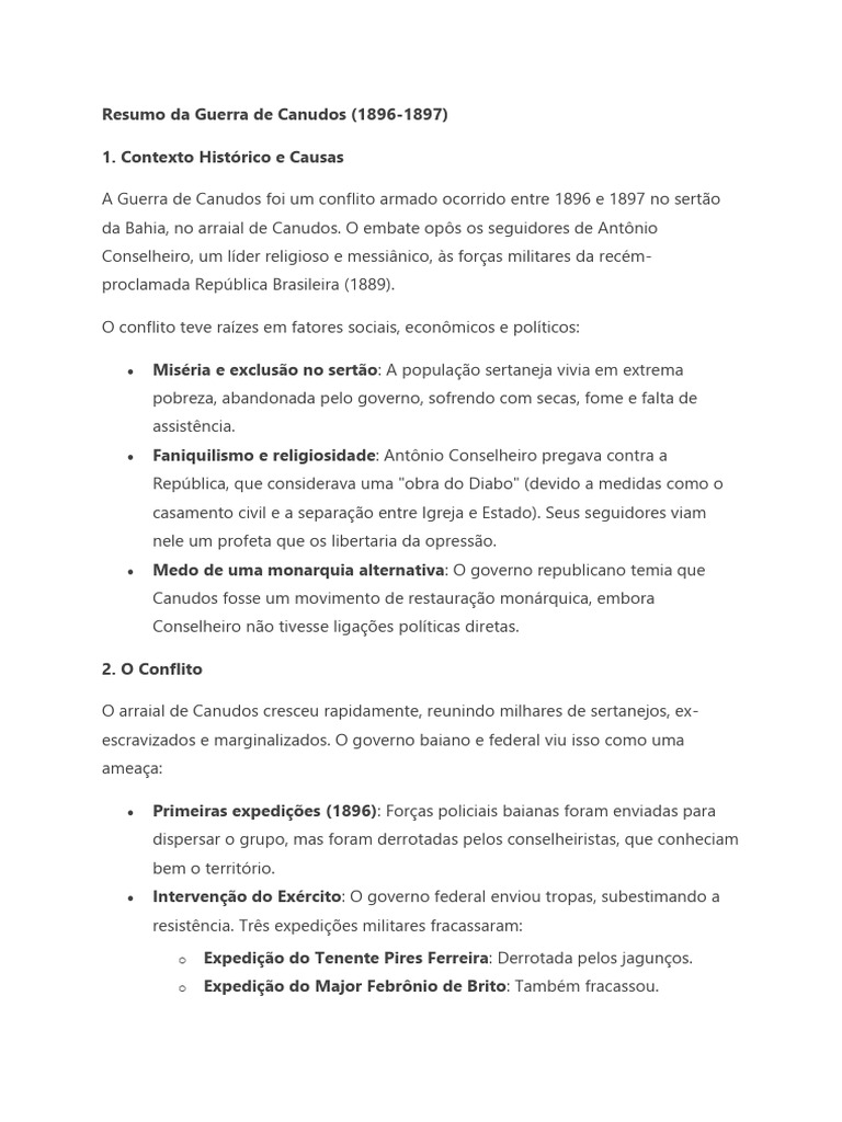 Resumo da Guerra de Canudos | PDF