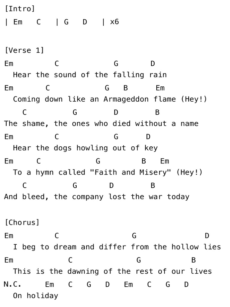 Holiday Chords By Green Day Pdf