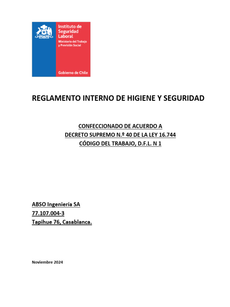 Reglamento de Higiene y Seguridad Laboral | PDF | Seguridad y salud ...