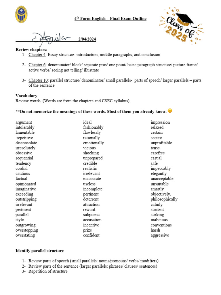 4th Form English Final Exam Guide | PDF | Verb | Part Of Speech