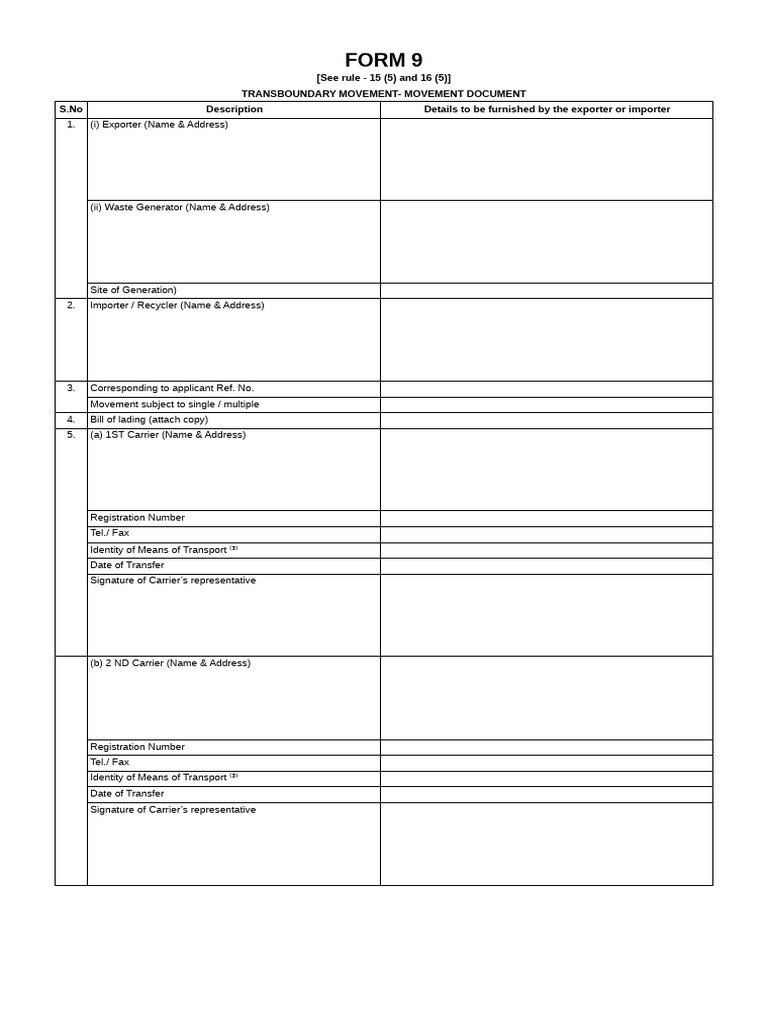 Form 9: Transboundary Waste Movement | PDF | Waste | Recycling