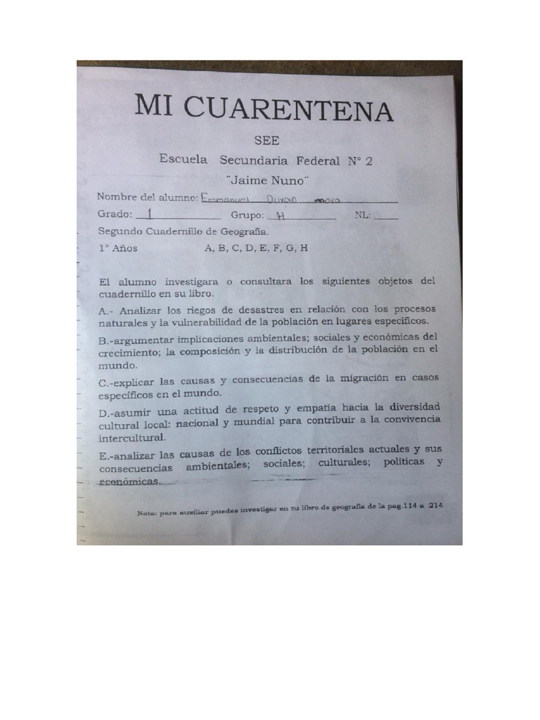 2do Cuadernillo de Geografía Emmanuel Duran Mora 1-h | PDF