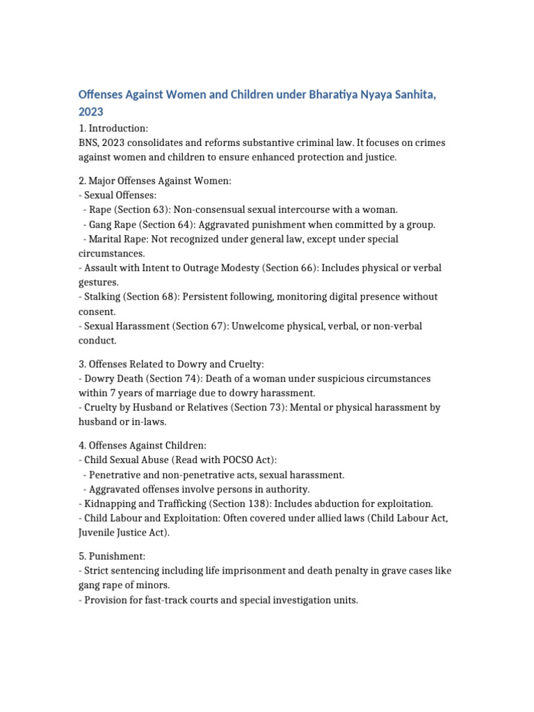 BNS 2023: Offenses Against Women & Children | PDF
