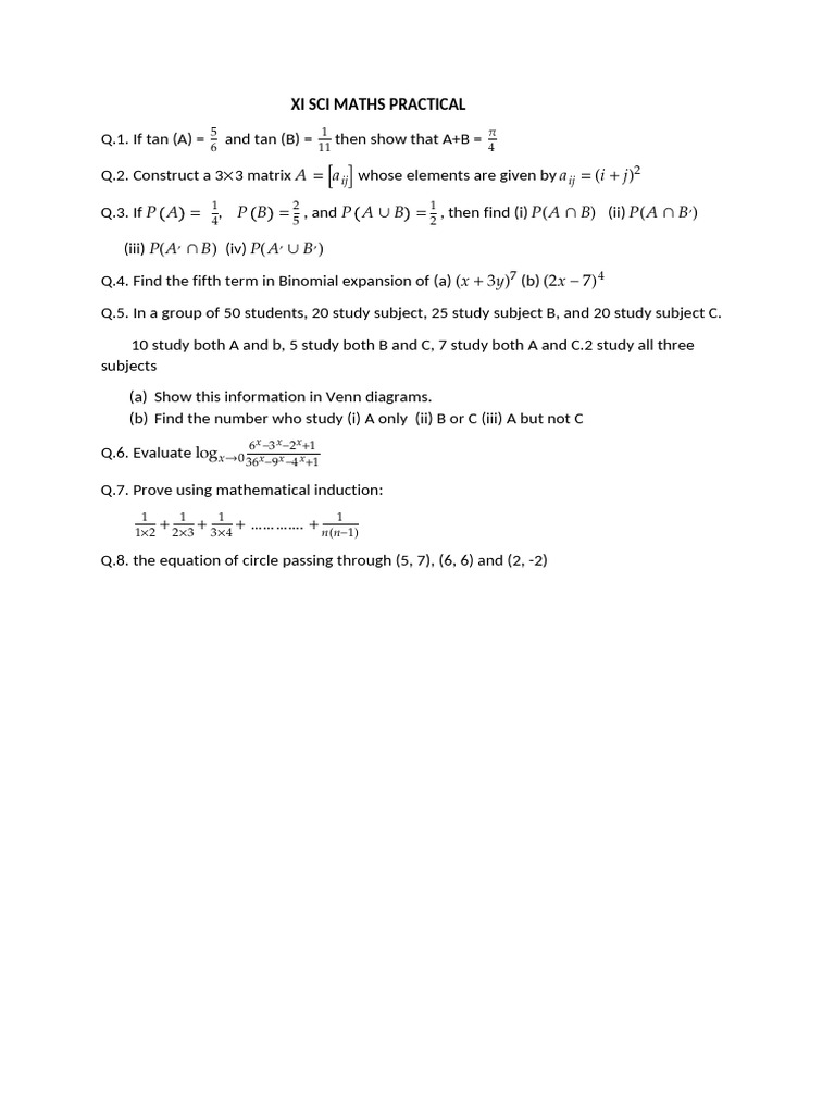 Xi Sci Maths Practical Practice PDF | PDF