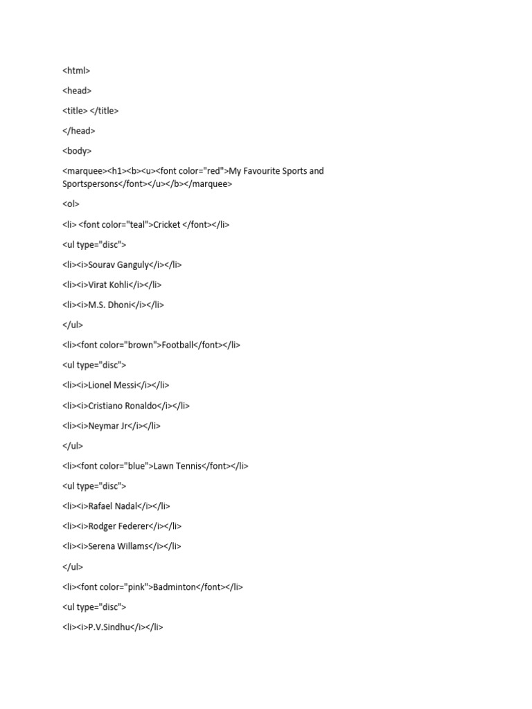 Favorite Sports and Athletes List | PDF