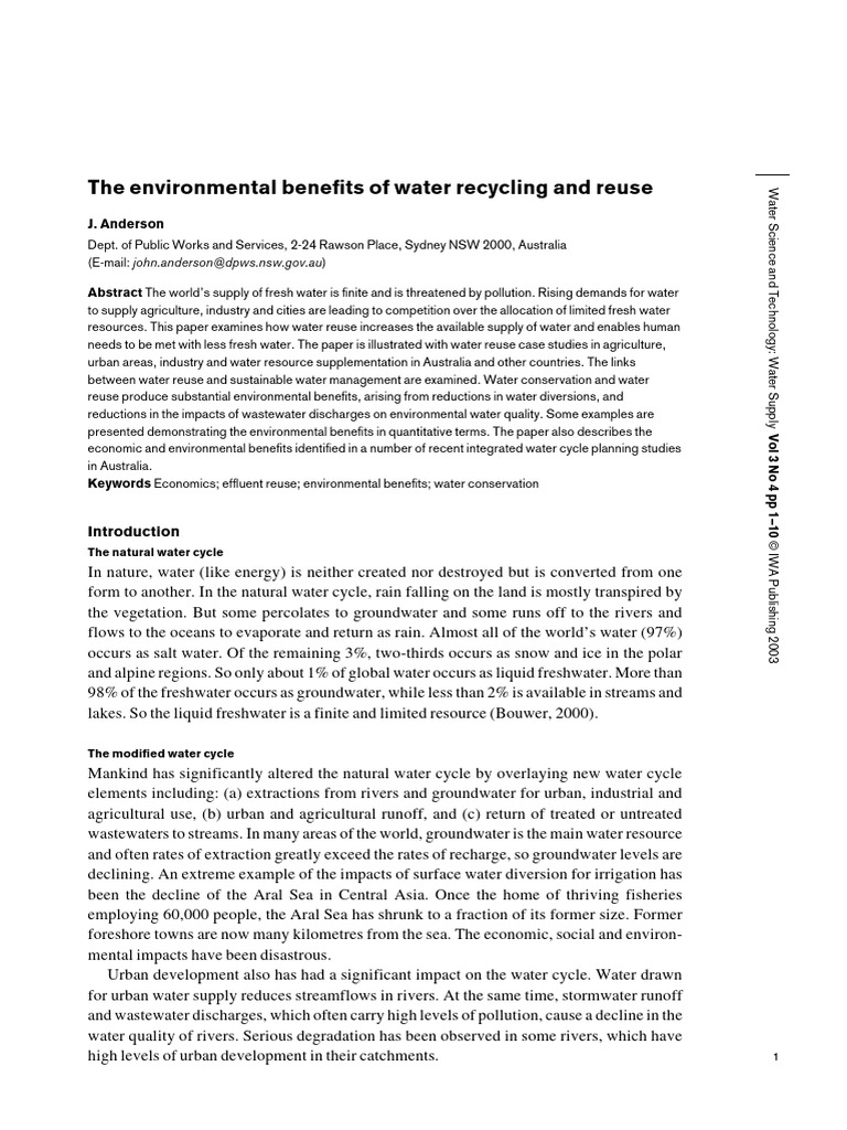 The Environmental Benefits of Water Recycling and Reuse | PDF ...