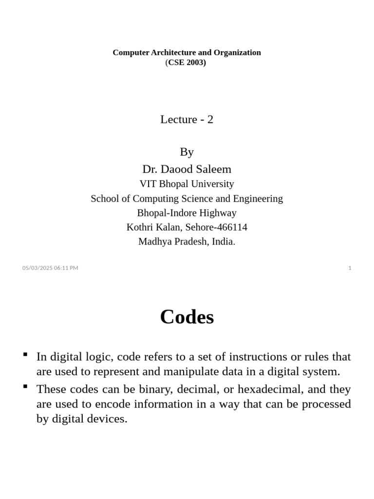 Codes in Computer Architecture | PDF | Logic Gate | Binary Coded Decimal