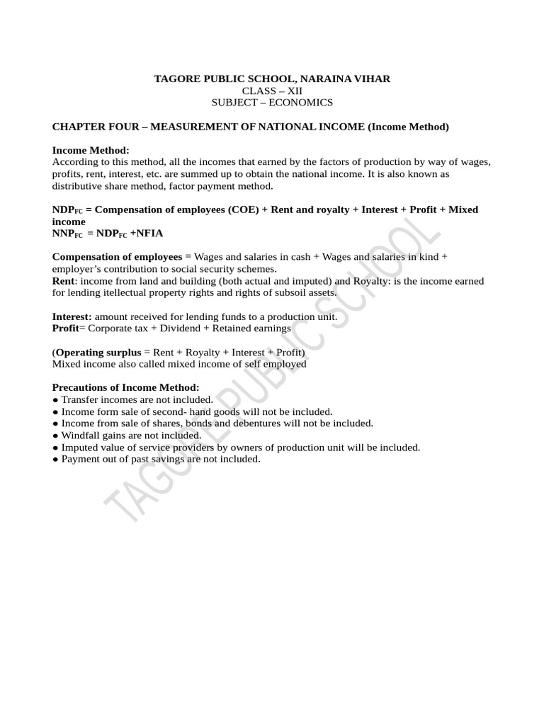 Income Method of National Income Measurement | PDF