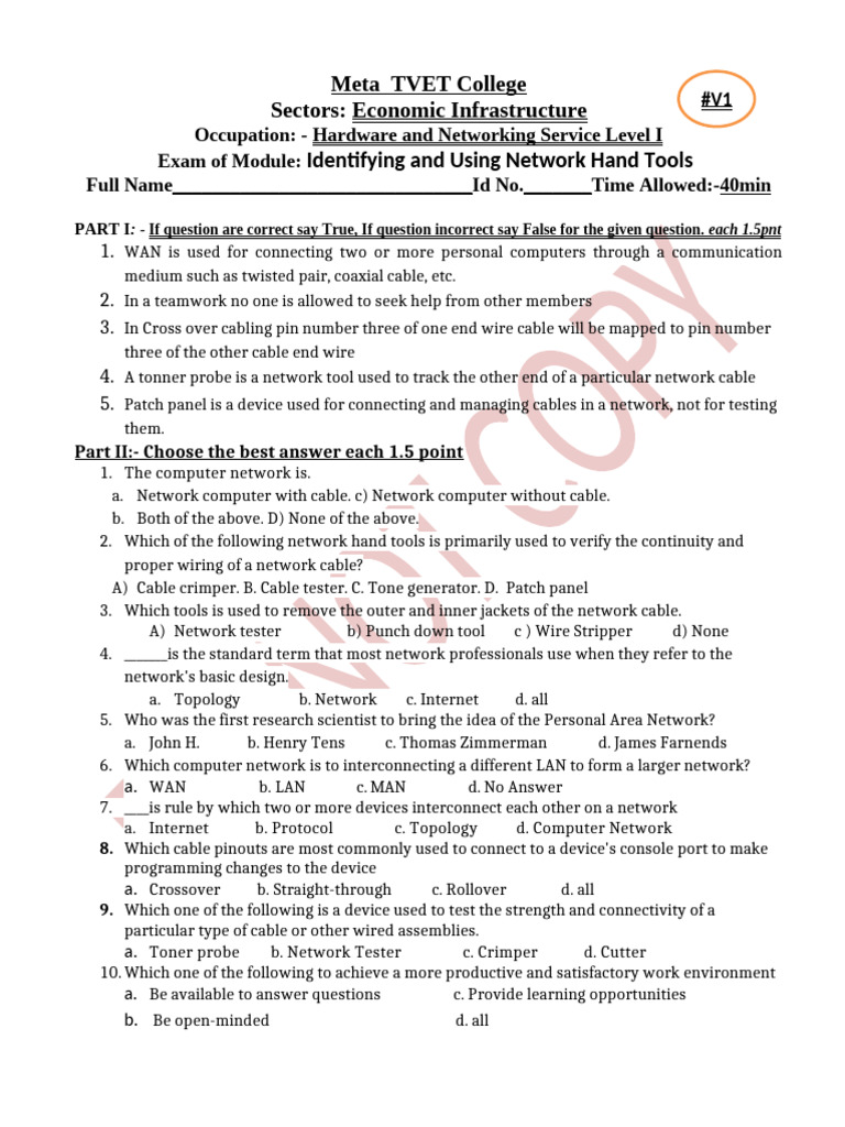 Network Hand Tools Exam Guide | PDF | Computer Network | Local Area Network