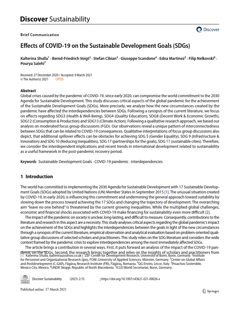 Effects of COVID-19 On The Sustainable Development Goals (SDGS) | PDF ...
