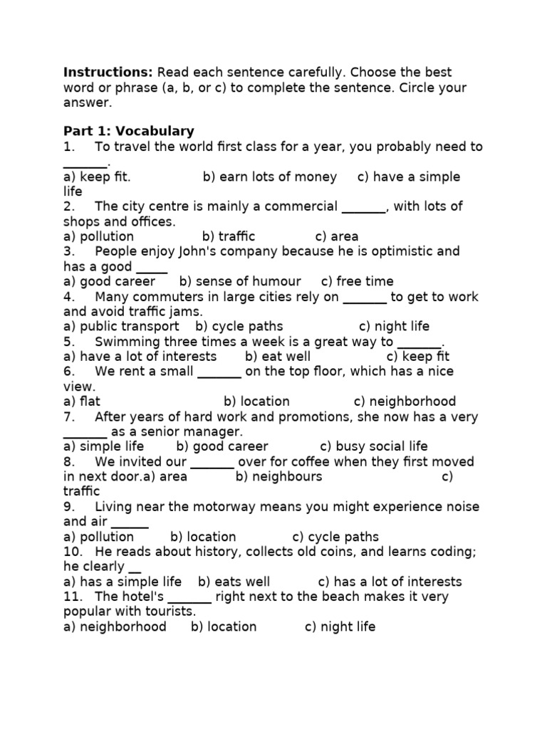 Vocabulary and Grammar Practice Test | PDF