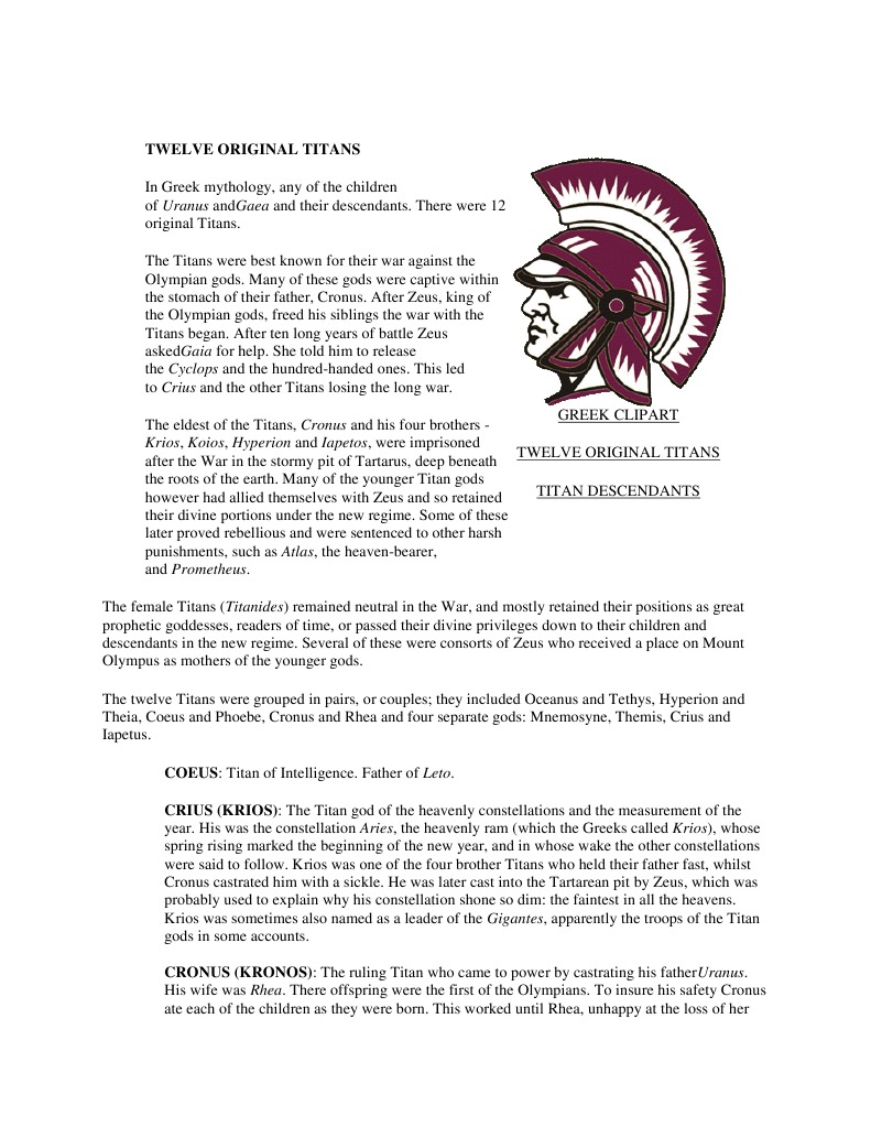 Twelve Original Titans Zeus Polytheism