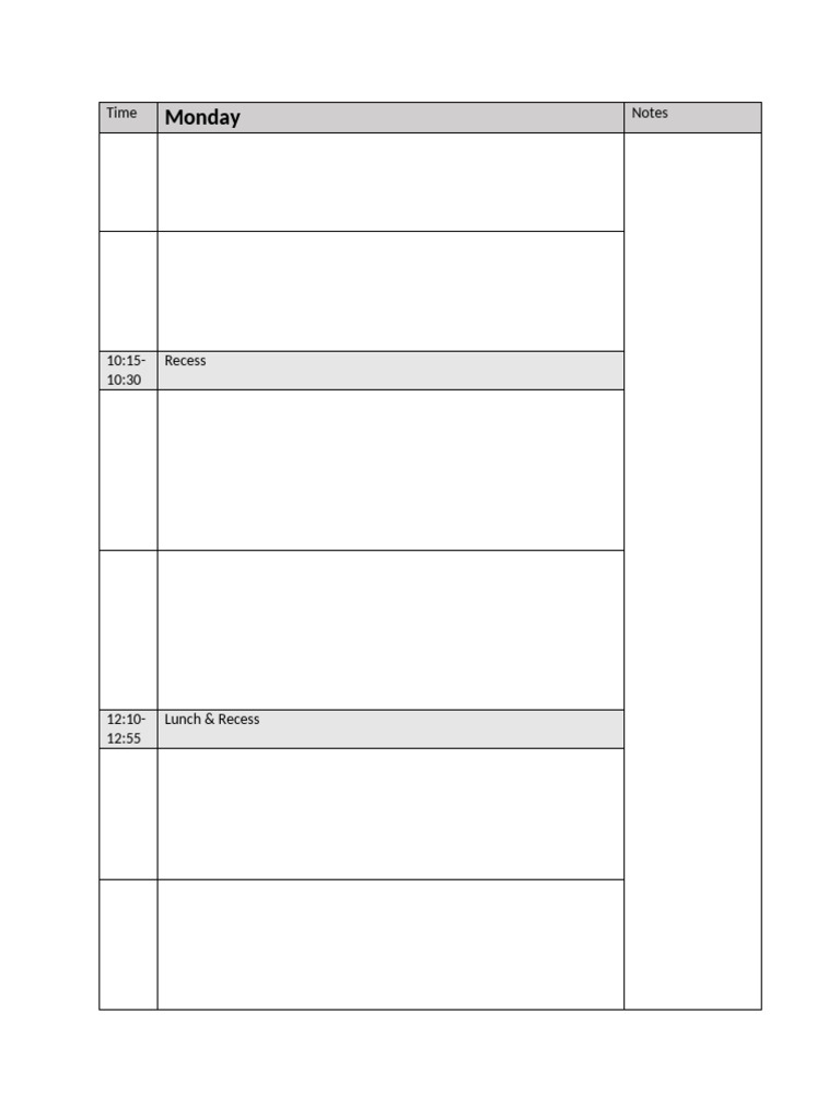 Monday: Time Notes | PDF