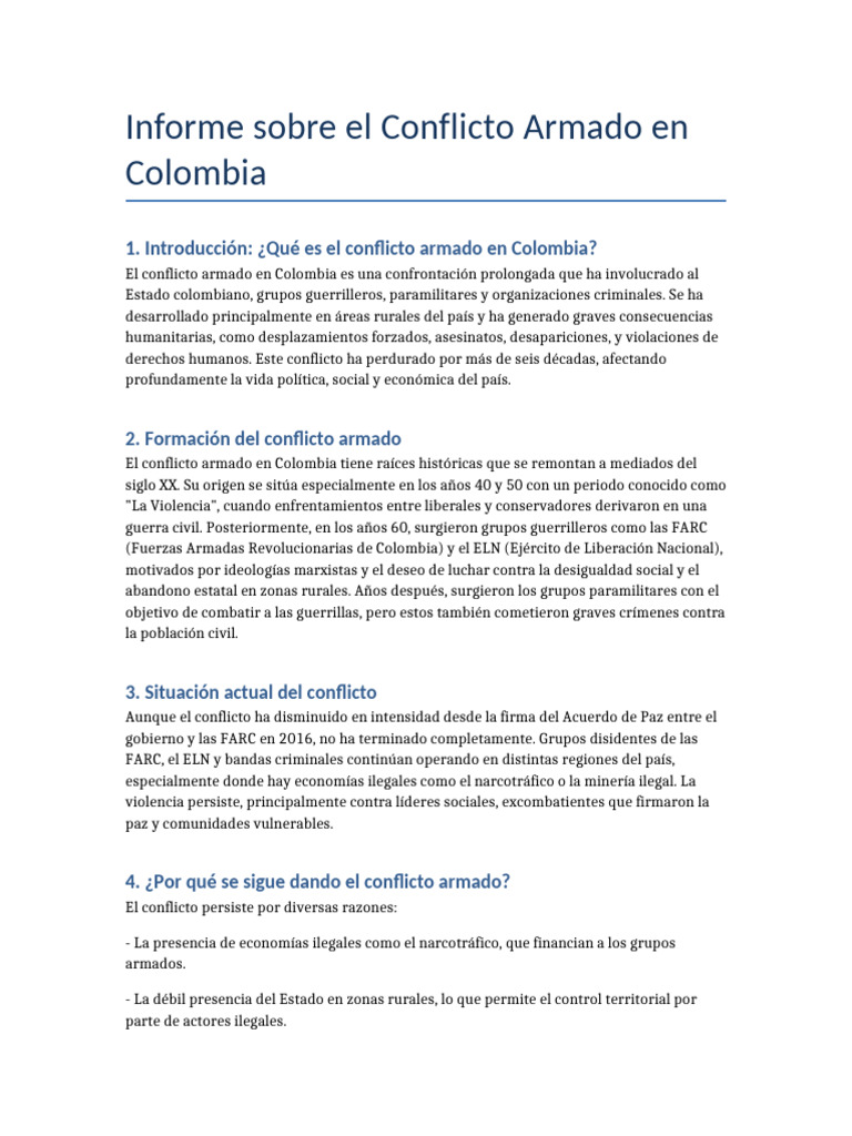 Conflicto Armado en Colombia: Análisis Actual | PDF | Colombia | Guerra ...