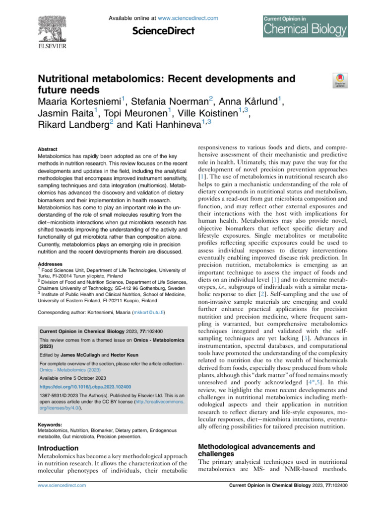 Nutritional Metabolomics: Recent Developments and Future Needs | PDF ...
