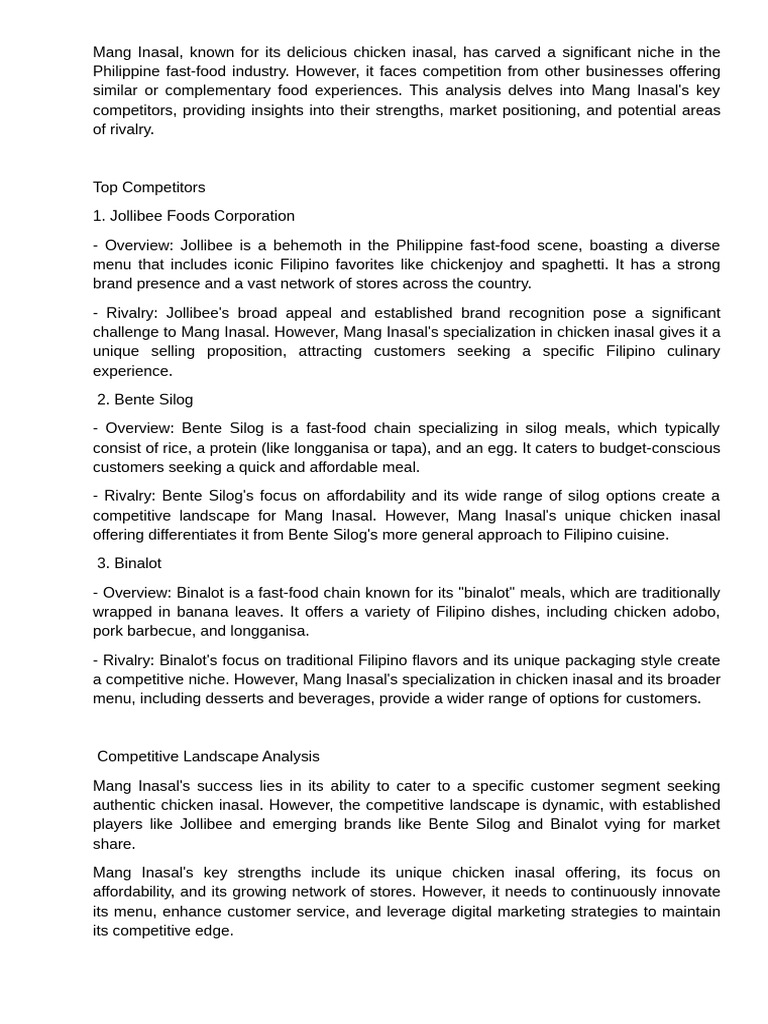 Mang Inasal Competitor Analysis & KPIs | PDF | Performance Indicator ...