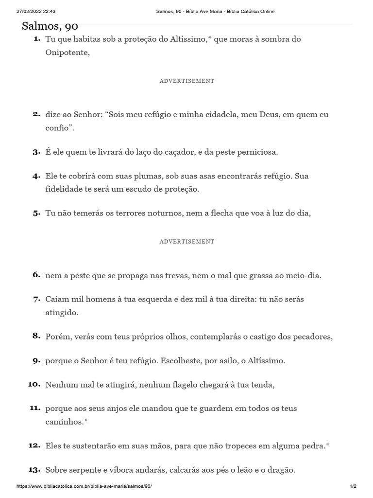 Bibliacatolica Com BR Biblia Ave Maria Salmos Salmo 90 Tu Que Habitas ...