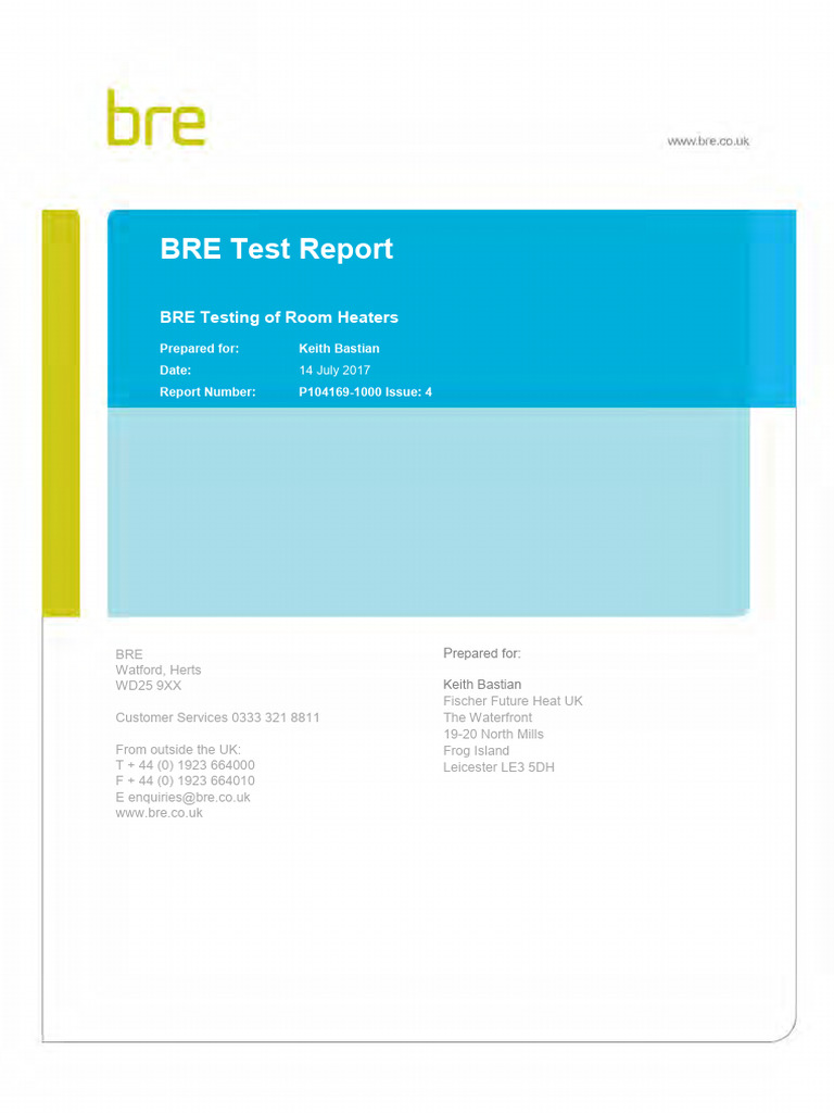 BRE Test Report on Room Heaters | PDF | Temperature | Thermal Insulation