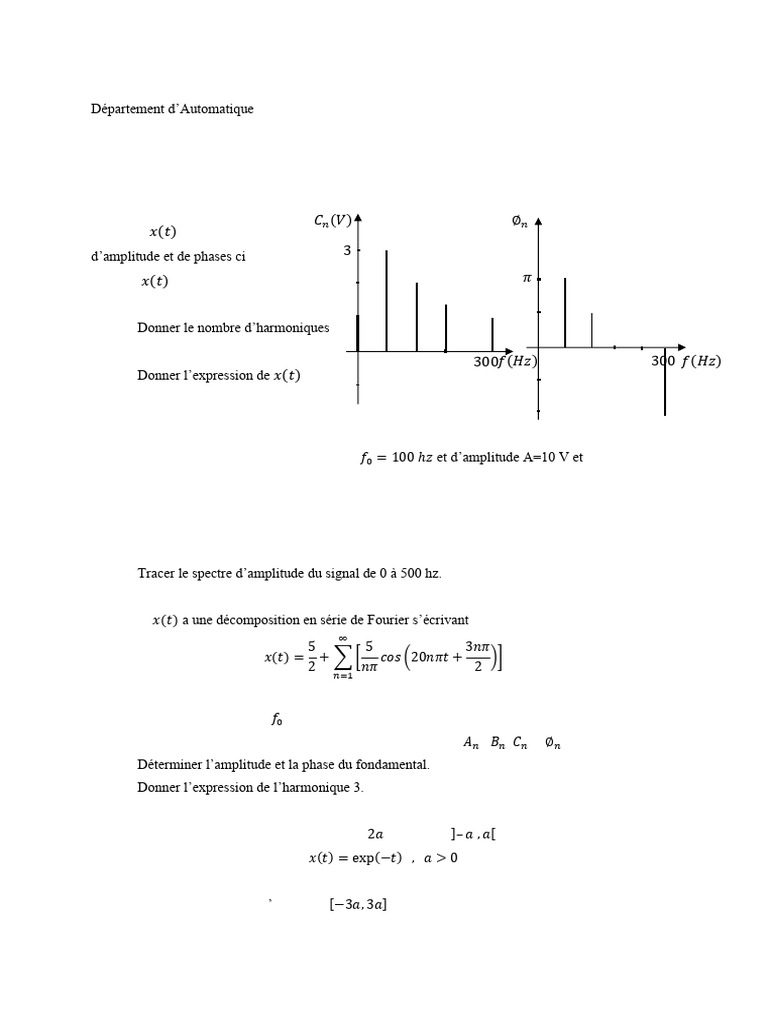 Théorie du Signal : Exercices de Fourier | PDF