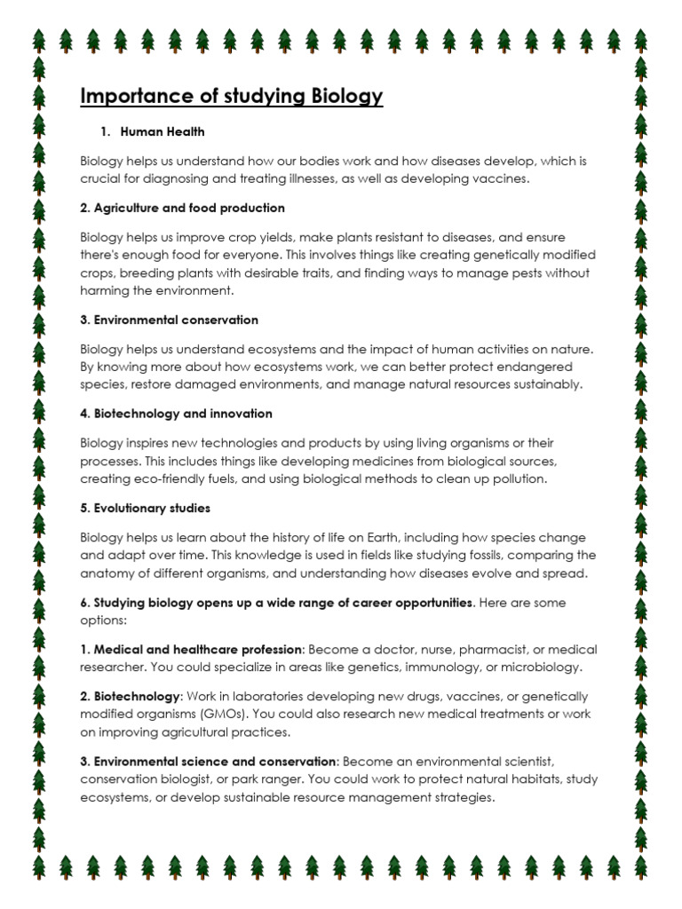 Importance of Studying Biology | PDF | Biotechnology | Conservation Biology