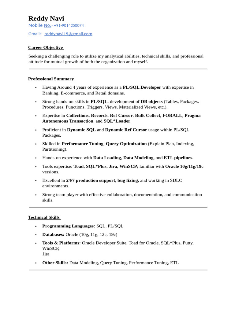 Resume 5 | PDF | Pl/Sql | Sql