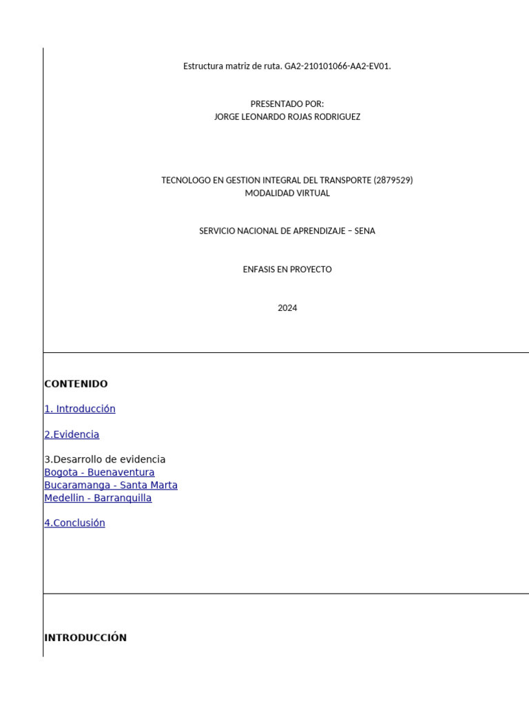 Matriz de Rutas Terrestres en Colombia | PDF