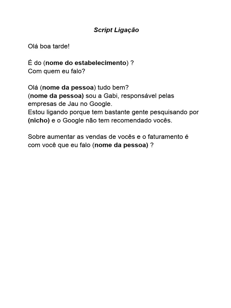 Script Ligação E Objeção Pdf