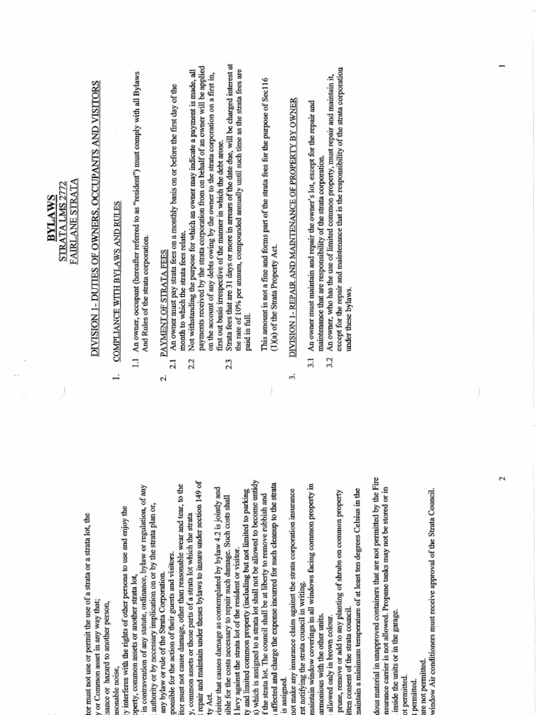 Strata Bylaws | PDF