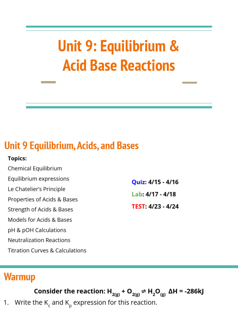Unit 9_ Equilibrium & Acid Base Reactions | PDF | Ph | Acid