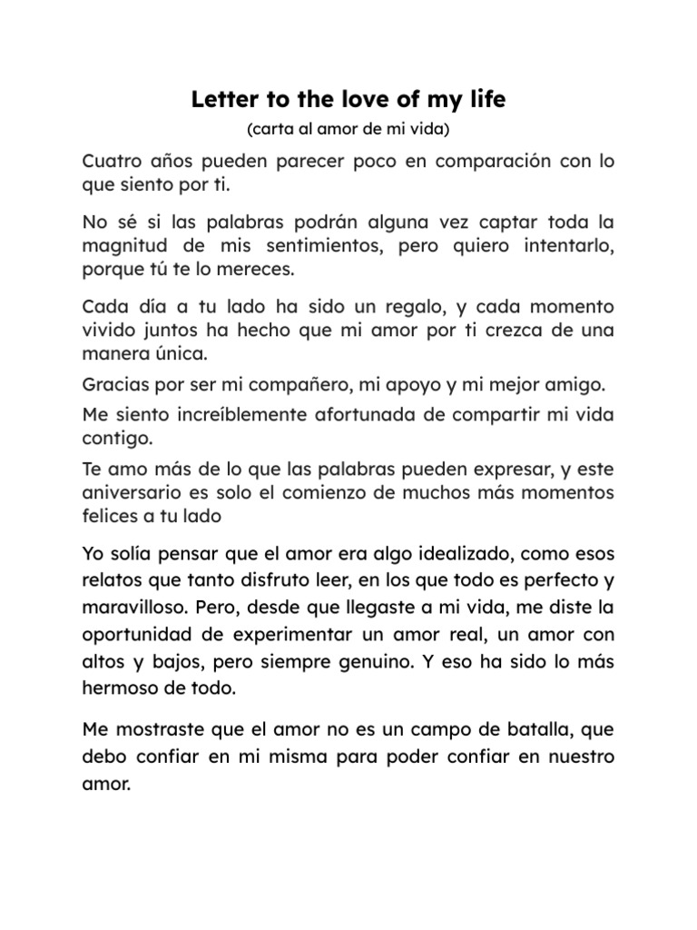 Carta Al Amor de Mi Vida. | PDF | Amor