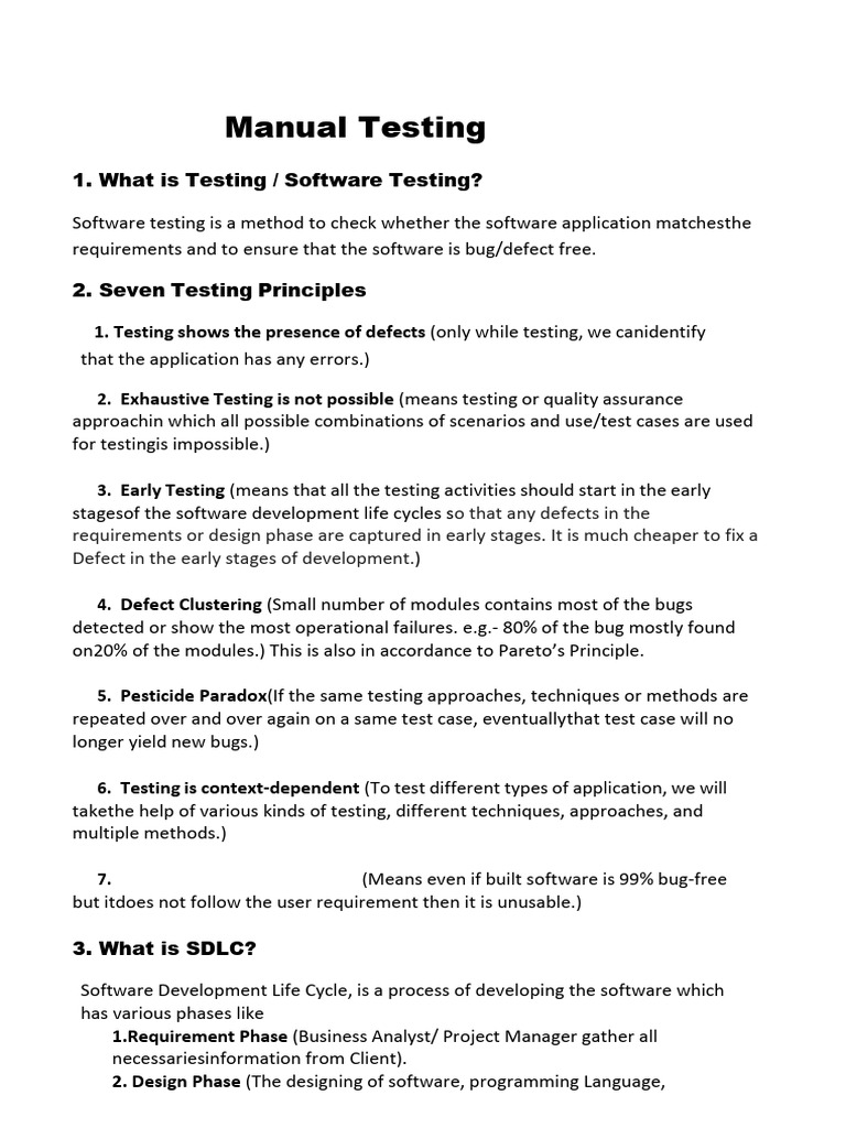 Manual Testing: Principles and Types | PDF | Software Testing ...