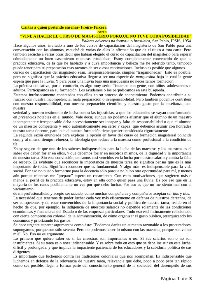 Cartas A Quien Pretende Enseñar - Terceracarta | PDF | Enseñando