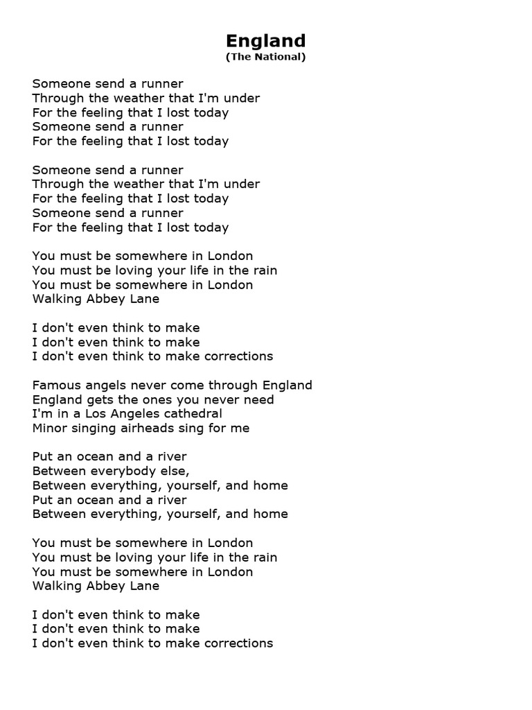 England Lyrics by The National | PDF