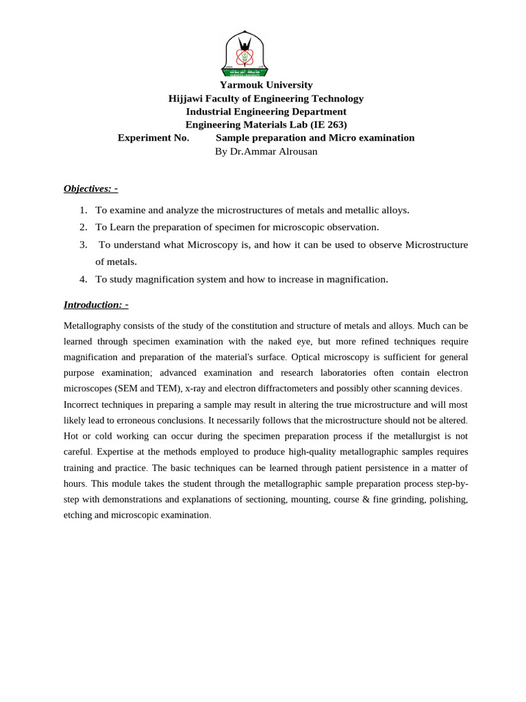 Sample Preperation and Microexamination Final | PDF | Microscope ...