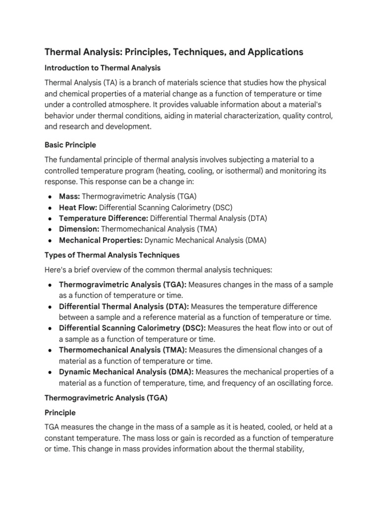 Overview of Thermal Analysis Techniques | PDF | Differential Scanning ...