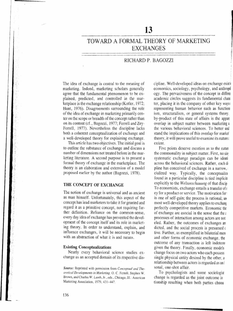 03 Theory of Marketing Exchanges Bagozzi 1984 | PDF | Concept | Theory