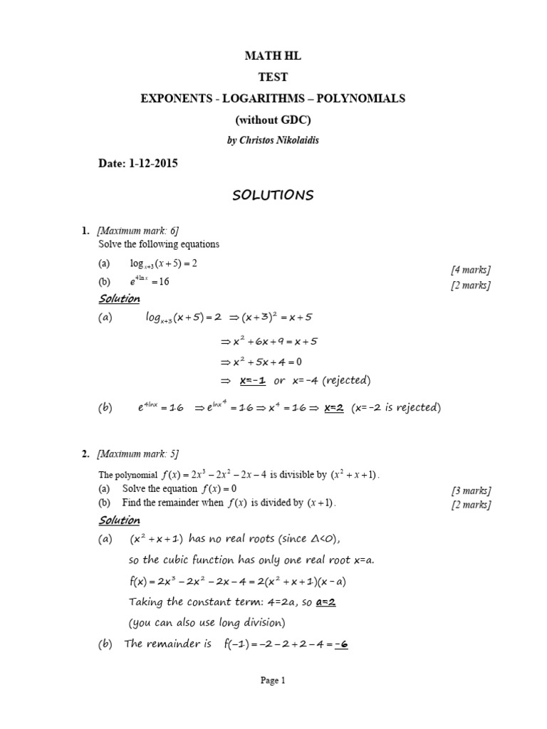 Test 2 Exponents Logarithms Polymomials Solutions Pdf