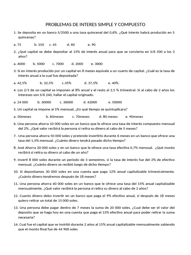 PROBLEMAS DE INTERES SIMPLE A | PDF | Economias | Dinero