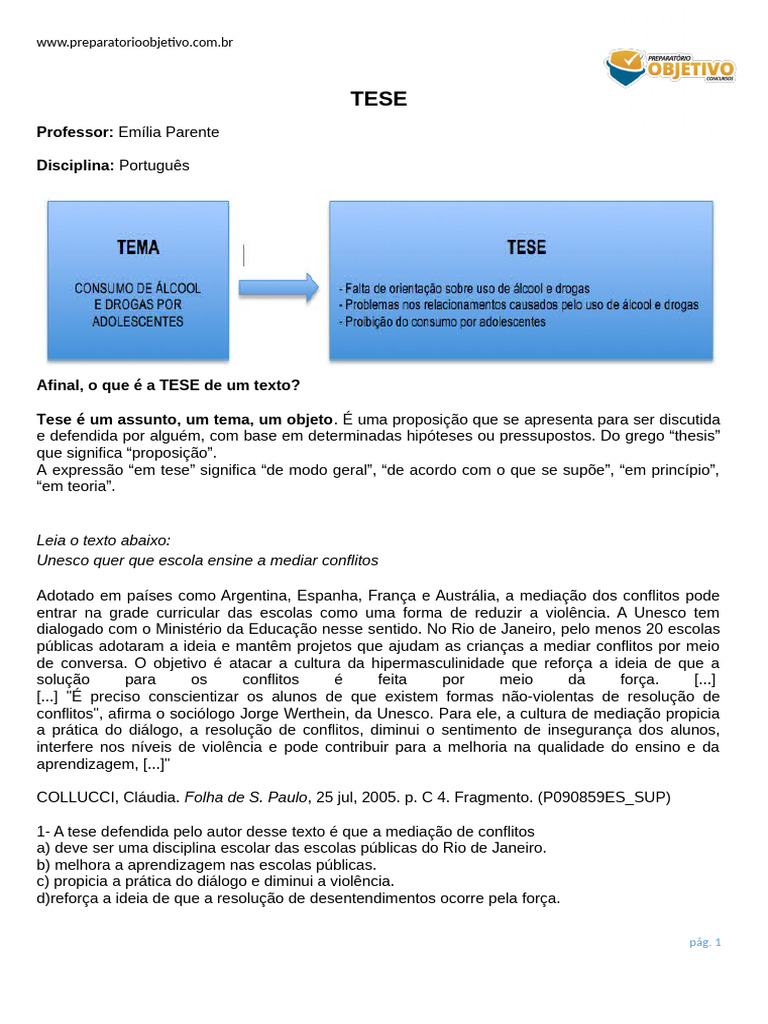 Significado de Tese em Textos Argumentativos | PDF | Mediação | Aprendizado