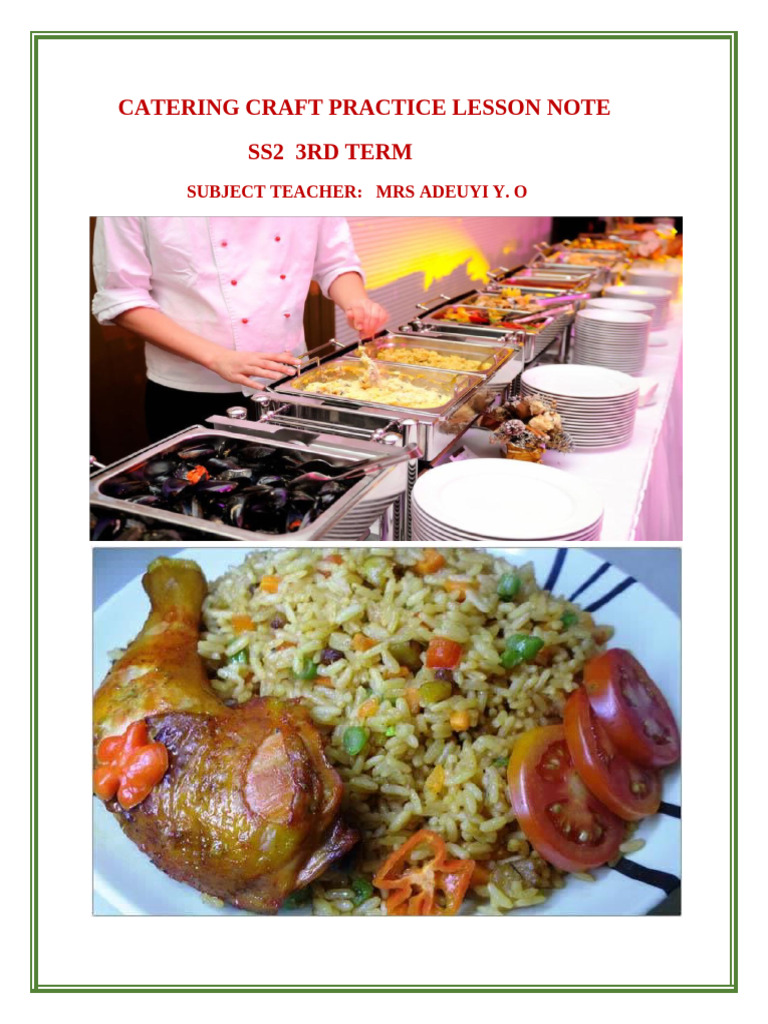 Catering Craft Practice Lesson Plan | PDF | Menu | Meal
