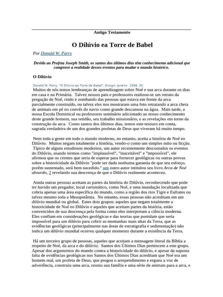 O Dilúvio e a Torre de Babel: Análise | PDF | Gênesis (livro) | Noé
