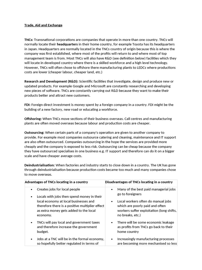 TNCs: Impact on Global Trade and Economy | PDF | Fair Trade | Protectionism