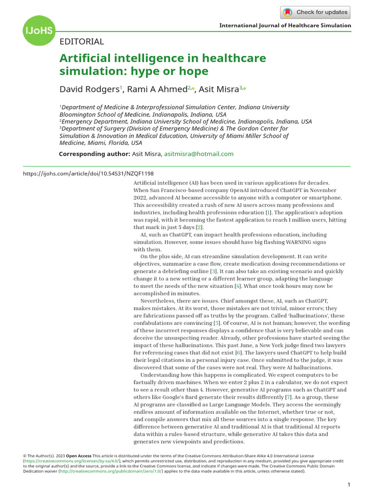 AI's Role in Healthcare Simulation | PDF | Artificial Intelligence ...