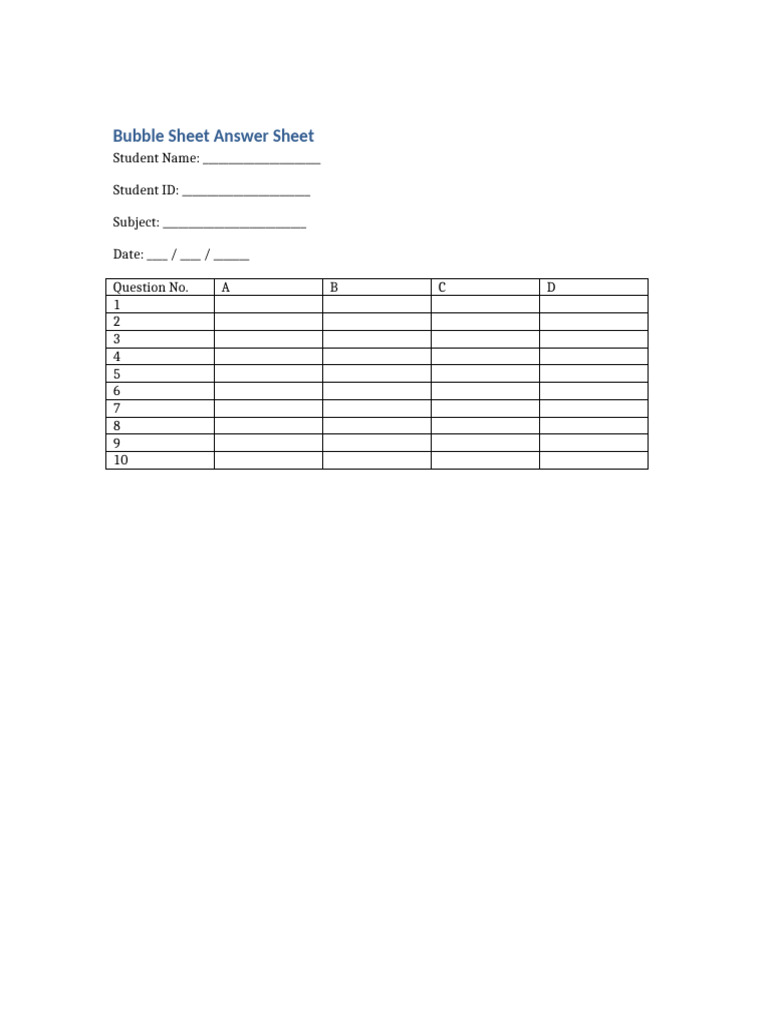 Bubble Sheet Answer Sheet Template | PDF