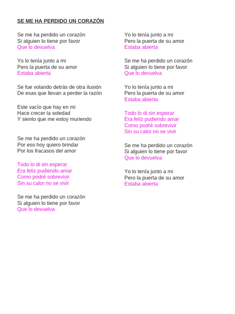 Se me ha perdido un corazón | PDF