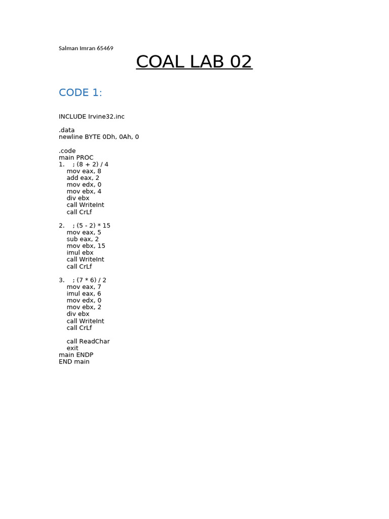 Abdul Karim Coal Lab 2 | PDF