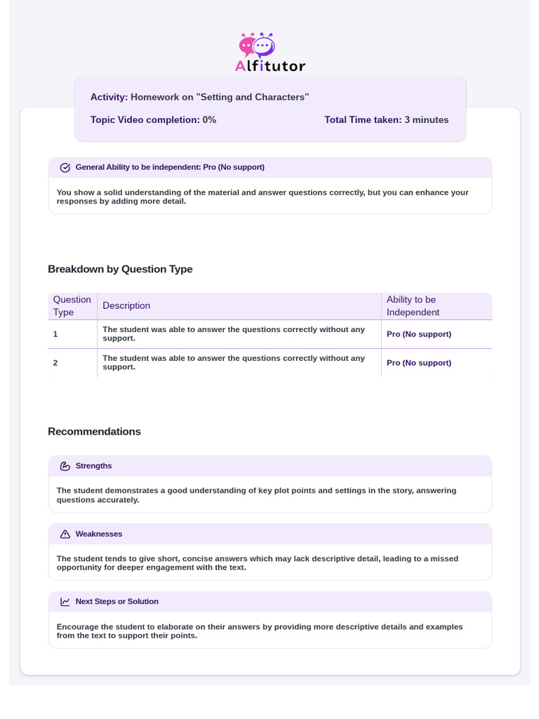 Homework Report On Setting and Characters | PDF