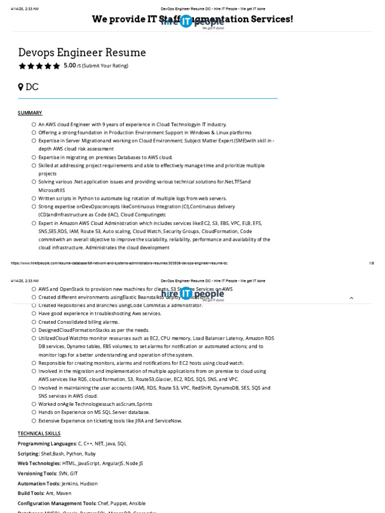 AWS DevOps Engineer Resume Summary | PDF | Cloud Computing | Amazon Web ...