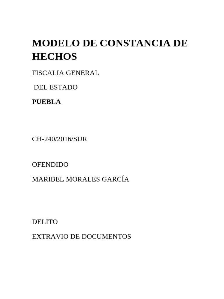 Constancia de Hechos en Puebla | PDF