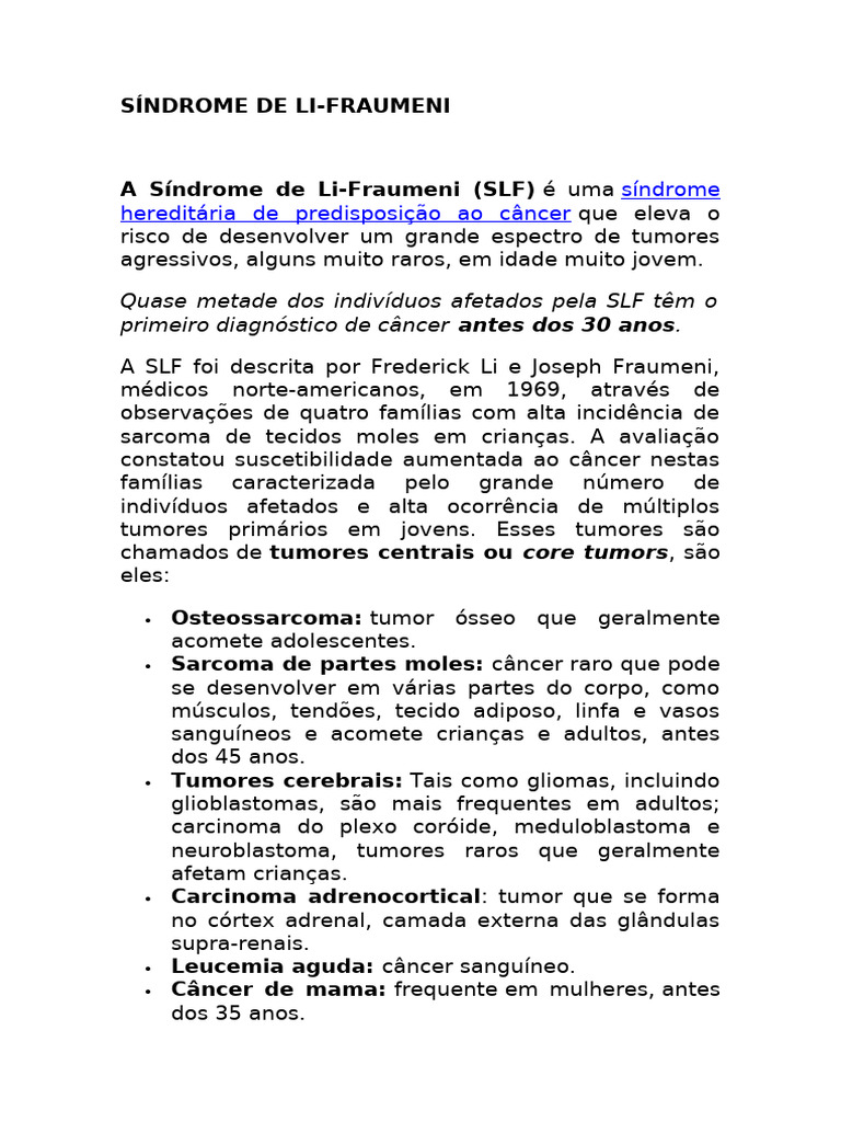Síndrome de Li-Fraumeni: Causas e Riscos | PDF | Câncer | P53
